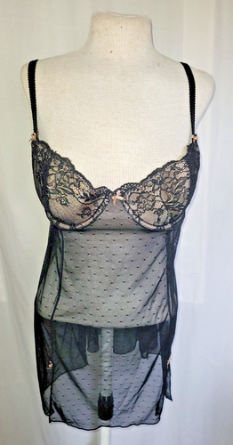 Gilligan & O’Malley Push Up Black Lace & Mesh Nylon Nightie Nightgown Womens L - Picture 2 of 7