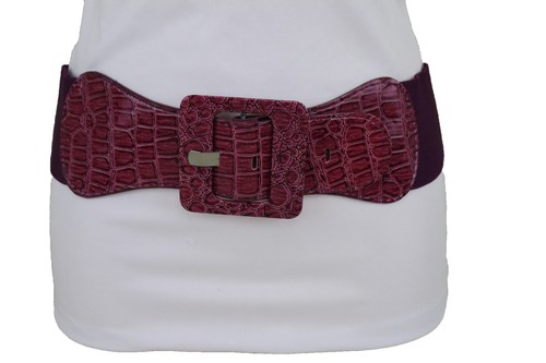 New Women Fashion Pink Purple Elastic Fabric Belt Square Buckle Hip Waist XS S M - Picture 11 of 12