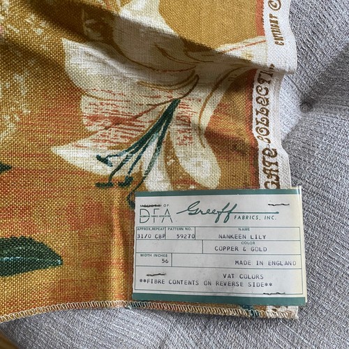GREEFF Linen 2 yd 1970s Warner England Moon Gate Collection Nankeen Lily Floral - Picture 4 of 13