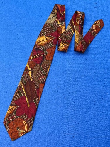 Authentic STRUCTURE Old Leaf Scale Design On Multicolor 100% Silk Necktie Tie - Picture 8 of 11