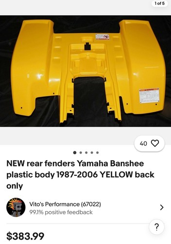 NEW Yellow SE Vitos rear fenders 87-06 Banshee 350 - Picture 4 of 4