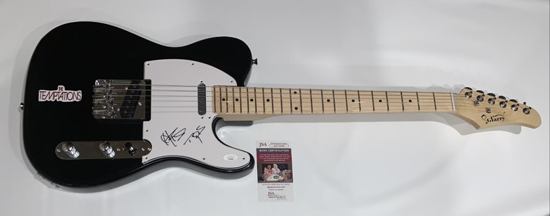 OTIS WILLIAMS SIGNED BLACK ELECTRIC GUITAR THE TEMPTATIONS PROOF JSA COA