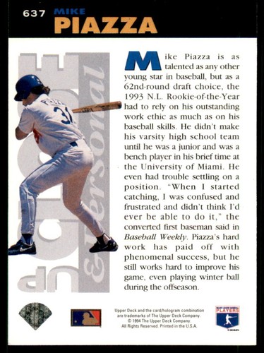 1994 Upper Deck Collector's Choice #637 Mike Piazza Silver Signature - Bild 2 von 2