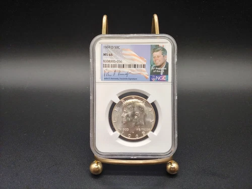 1969 "D" NGC MS64 Silver Kennedy Half Dollar 50c JFK Coin Signature Flag Label