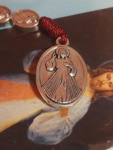 Divine Mercy One Decade Rosary - Medal Bead & Cord Construction - 1" DM Medal 8" - Picture 5 of 10