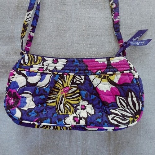 Vera Bradley Umhängetasche gesteppt marineblau & lila Blumen mit verstellbarem Riemen - Bild 2 von 5