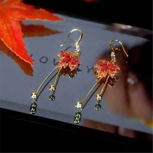 Fashion Red Maple Leaf Crystal Zircon Stud Earrings Women Drop Dangle Jewellery - Photo 11 sur 24