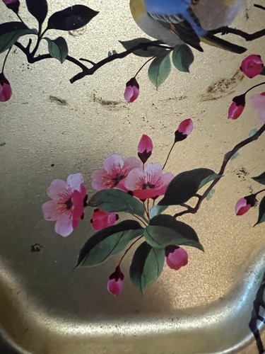 Vintage Gold Tone Tin Tray Made in England by Elite Flowers Birds Small - Picture 8 of 9