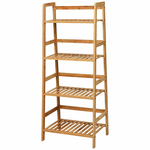 Costway 4-Tier Bamboo Ladder Shelf Plant Display Stand Rack Bookshelf Natural - Picture 9 of 10