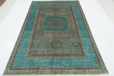 6 x 9 Ft Blueish Gray Mamluk Afghan Hand Knotted Veg dyes Wool Medallion 6x9 Rug