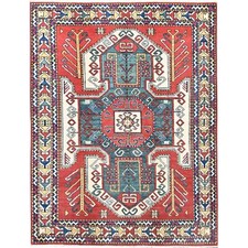 5'x6'6" Pepperoni Red Wool Antiqued Caucasian Swan Kazak Hand Knotted Rug R86809