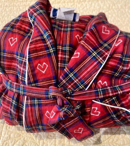 LANZ/SALZBURG VTG Eileen West Red Tartan Plaid Flannel ROBE Hearts SIZE L EUC - Picture 3 of 17