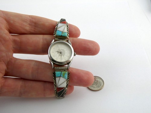 Orologio NA Southwestern W Firmato Argento Sterling Multi Stone Intarsiato NON FUNZIONANTE - Foto 14 di 17