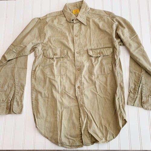 Vintage Levi's Tab Twills Long Sleeve Tan Twill Button Up Shirt Mens Sm Med - Picture 1 of 7