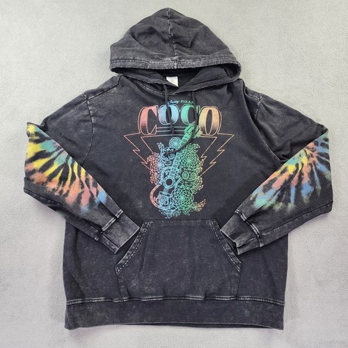Disney Pixar Coco Hoodie Sweatshirt Mens Large Black Tie Dye Acid Wash Guitar - Picture 13 of 16