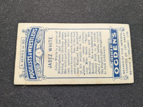1908 Ogden's Pugilists & Wrestlers # 1 Jabez White (VG/EX) - Picture 2 of 3