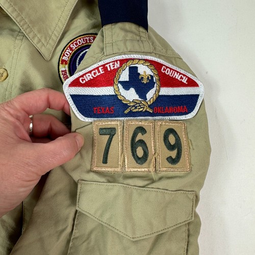 Vintage Boy Scouts Of America Youth Uniform Shirt Pins Badges Patches Khaki Med - Picture 6 of 16