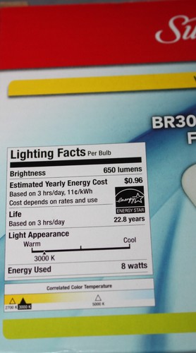 Sunbeam 8 Watt LED BR30 Flood Light Bulbs 3000 K Warm White Dimmable Indoor 65 W - Picture 3 of 3