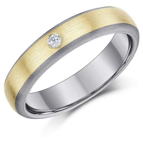 Titanium Wedding Ring & 9ct Gold Inlaid 0.02ct / 0.05ct Diamond 5mm Band - Picture 4 of 4