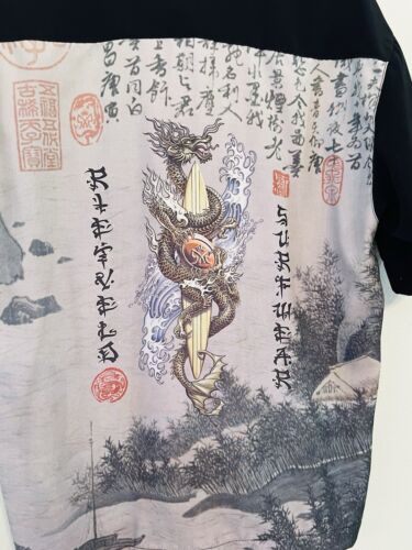 Rietveld Shirt Mens Medium Dragon Surfboard Graphic Surf Asian Rick Hawaiian - Picture 5 of 9