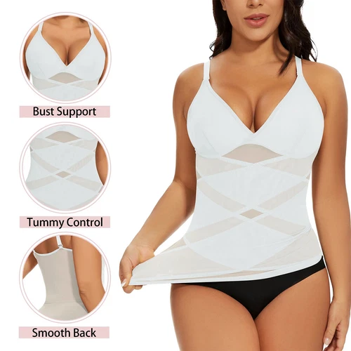 Prendas moldeadoras con cuello en V y sujetador incorporado control de abdomen adelgazante entrenador de cintura EE. UU. para mujeres - Imagen 8 de 25