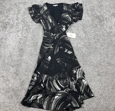 H Halston Dress Womens Extra Small Midi Wrap A Line Flutter Sleeve Tiered V Neck