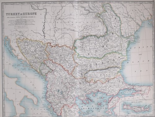 1904 LARGE MAP TURKEY IN EUROPE SERVIA BULGARIA RUMELIA BOSNIA MONTENEGRO  - Picture 2 of 7