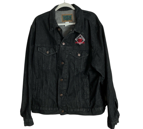 Vintage FLD Denim RED DOG racing Embroidered Patch Jacket XL - Picture 2 of 11