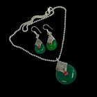 Green Onyx 925 Silver Plated Handmade Pendant & necklace & Earrings Set of 1.8"