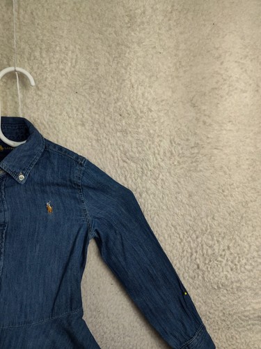 Ralph Lauren Girls Dress 6 Blue 100% Cotton Button Down Denim Casual Shirtdress - Picture 3 of 18