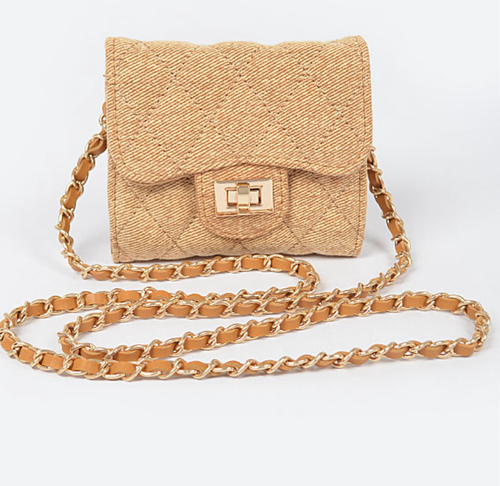 Mini Denim Pequeño Lindo Bolso Billetera Tela Acolchada con Cadena Bandolera en Tono Dorado - Imagen 10 de 10