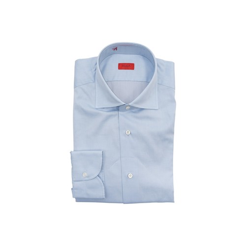690 $ ISAIA NAPOLI blau einfarbig handgenäht Kleid Shirt Popeline Baumwolle