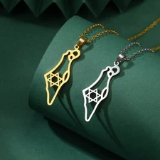 VASSAGO Star of David Map Pendant Necklace Stainless Steel Jewelry