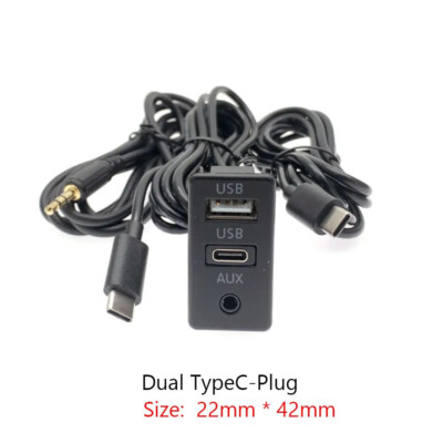 Car Dual Type-C to USB+TYPE-C+RCA Audio Input AUX Port Panel & Cable Adapter