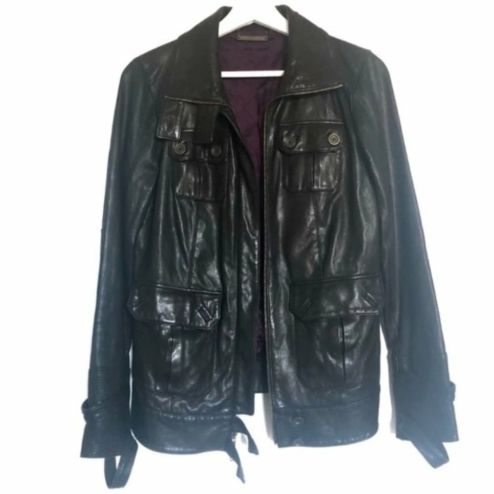Diane Von Furstenberg Women s Black Beau Beau Leather Biker Jacket Coat Size 6