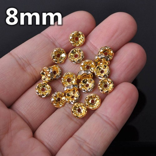 50pcs 5/6/8/10/12mm Rondelle Gold/Silver Crystal Rhinestones Metal Spacer Beads - Picture 4 of 12