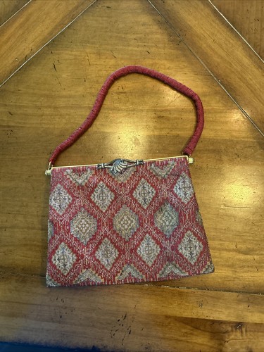Vintage Red Beaded Evening Bag, France With diamonds.