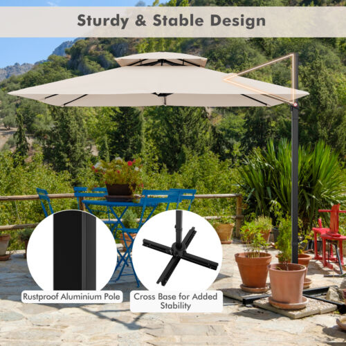 Patio 9.5FT Square Cantilever Offset Umbrella Double Vented 360° Heavy Duty - Picture 7 of 10