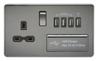 Screwless 13A switched socket with quad USB charger (5.1A) black nickel