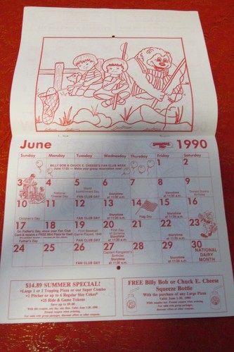 RARE: 1990 Billy Bob & Chuck E Cheese’s Showbiz Pizza Place Artwork Calendar - Picture 11 of 19
