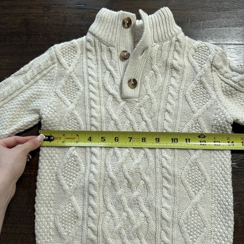 Gap Kids Boys Sweater Wool Blend Beige Cable Knit Mock Neck Faux Fur Size Small - Picture 8 of 10