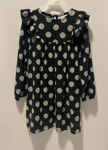 Zara Girl’s Size 5-6 Year Old Black & Gray Polka Dot Sweater Dress Long Sleeves - Picture 2 of 8