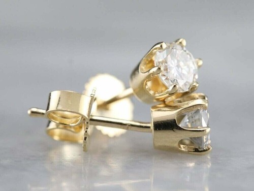 2Ct Round Cut Solitaire Lab Created Diamond Stud Earrings 14k Yellow Gold Plated - Picture 5 of 5