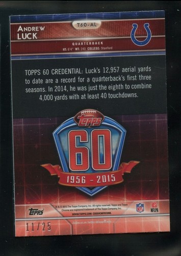 2015 Topps Chrome MINI SET BREAK Andrew Luck 60th Anniversary PULSAR #/25 - Picture 2 of 2
