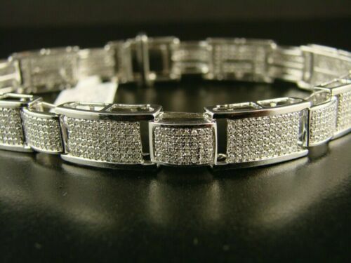 12 Ct Round Cut Simulated Diamond Men's Tennis Bracelet 925 Silver Gold Plated - Picture 1 of 6