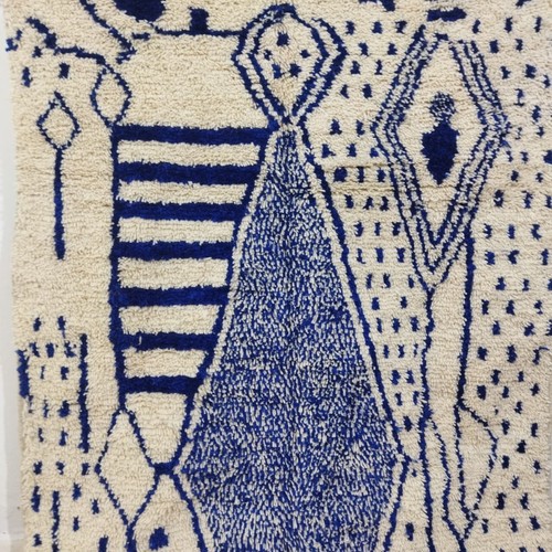 Marokkanischer Azilal Handgeknüpfter Berber Teppich 4'9x8'6 Tribal Geometrisch Weiß Blau Wollteppich - Bild 13 von 14
