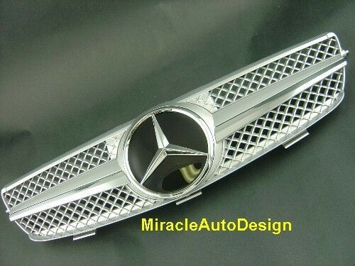 SILVER FRONT GRILL SET FOR 2003-2009 MERCEDES BENZ W209 CLK-CLASS (C209, A209) - Picture 1 of 3