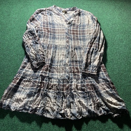 Knox Rose Plaid Shirt Dress Sz XL Brown Green Tunic BOHO Prairie Puff L/S - Foto 11 di 11