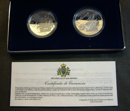 Vasco Da GAMA - Giovanni CABOTO PROOF San Marino 1997 OVP & Coa