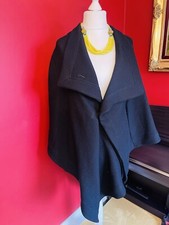 Designer Roland Mouret Black Wool Blend Waterfall Cape Zip Up Sleeves Size S